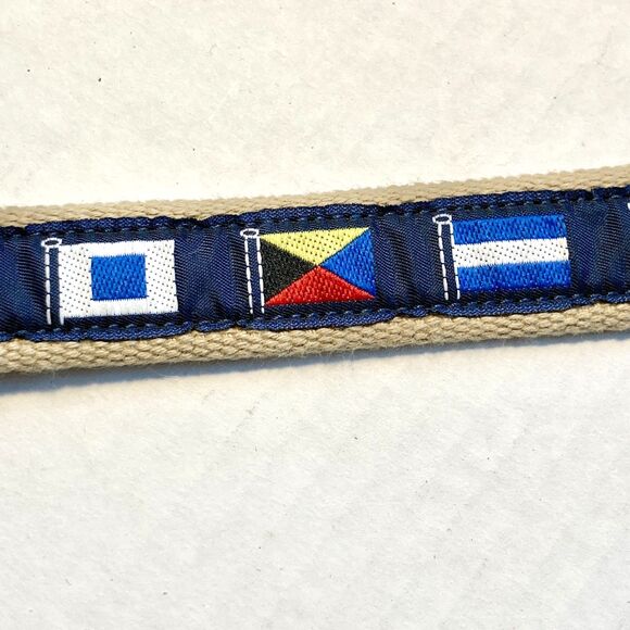 Tory Leather Nautical Plaid Canvas Leather Belt Size 26 XS Preppy Womens Boys - Picture 9 of 15